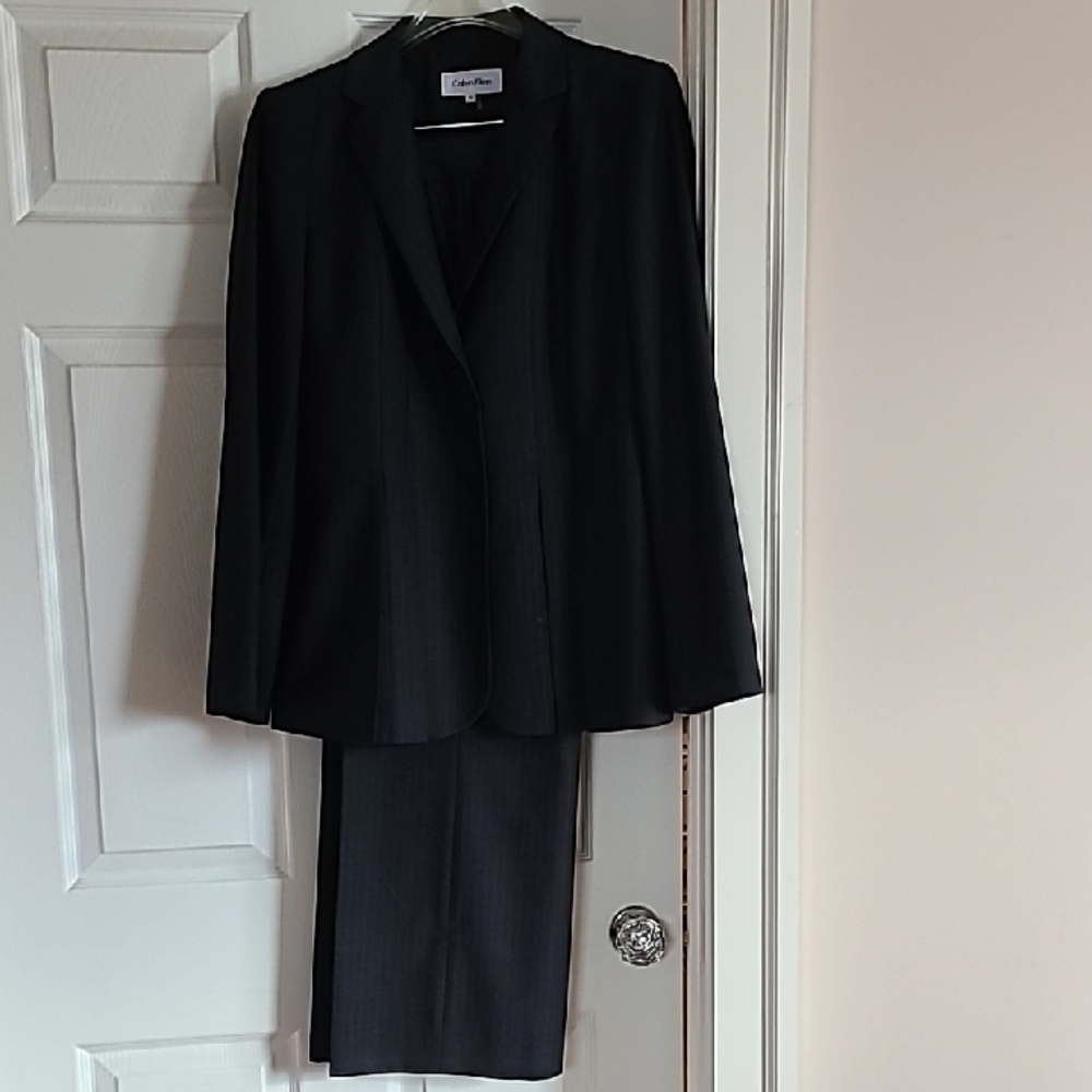 Calvin Klein Women's Two Tone Gray Pinstripe Pantsuit